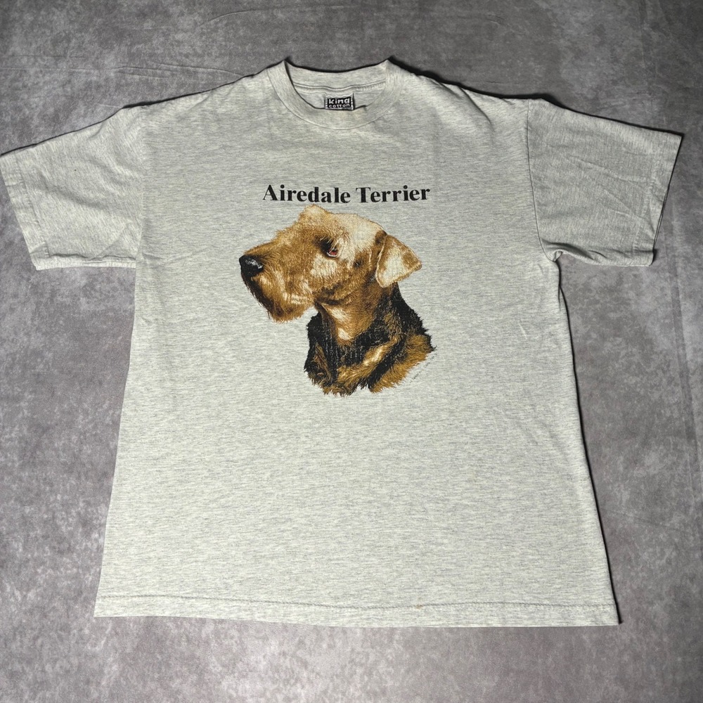 Vintage 90s Airedale Terrier Dog Graphic T-Shirt Gray Mens Large USA
Indie
